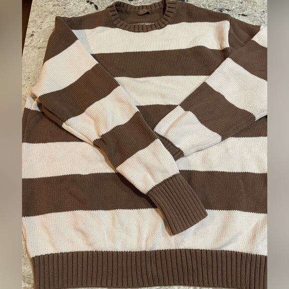 Brandy Melville Sweaters - JOHN GALT/ Brandy Melville BROWN Cream Preppy Stripe Cotton Crew Neck Sweater OS